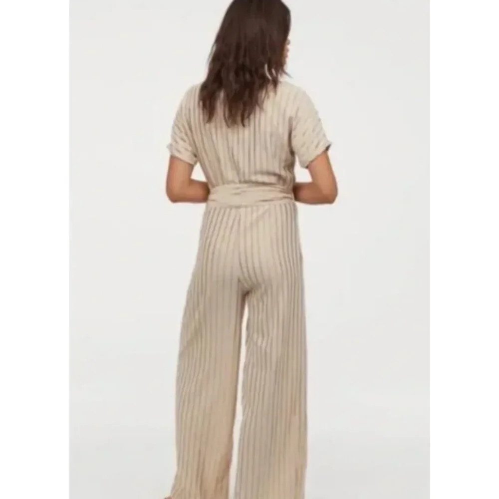 H&M Gold & Taupe Metallic Striped Wrap Jumpsuit, Wide Leg, Small - Picture 4 of 5